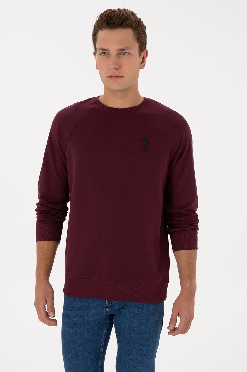 Erkek Regular Fit Bisiklet Yaka Bordo Basic Sweatshirt