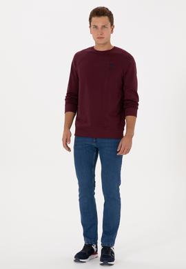 Erkek Regular Fit Bisiklet Yaka Bordo Basic Sweatshirt - 50308103094