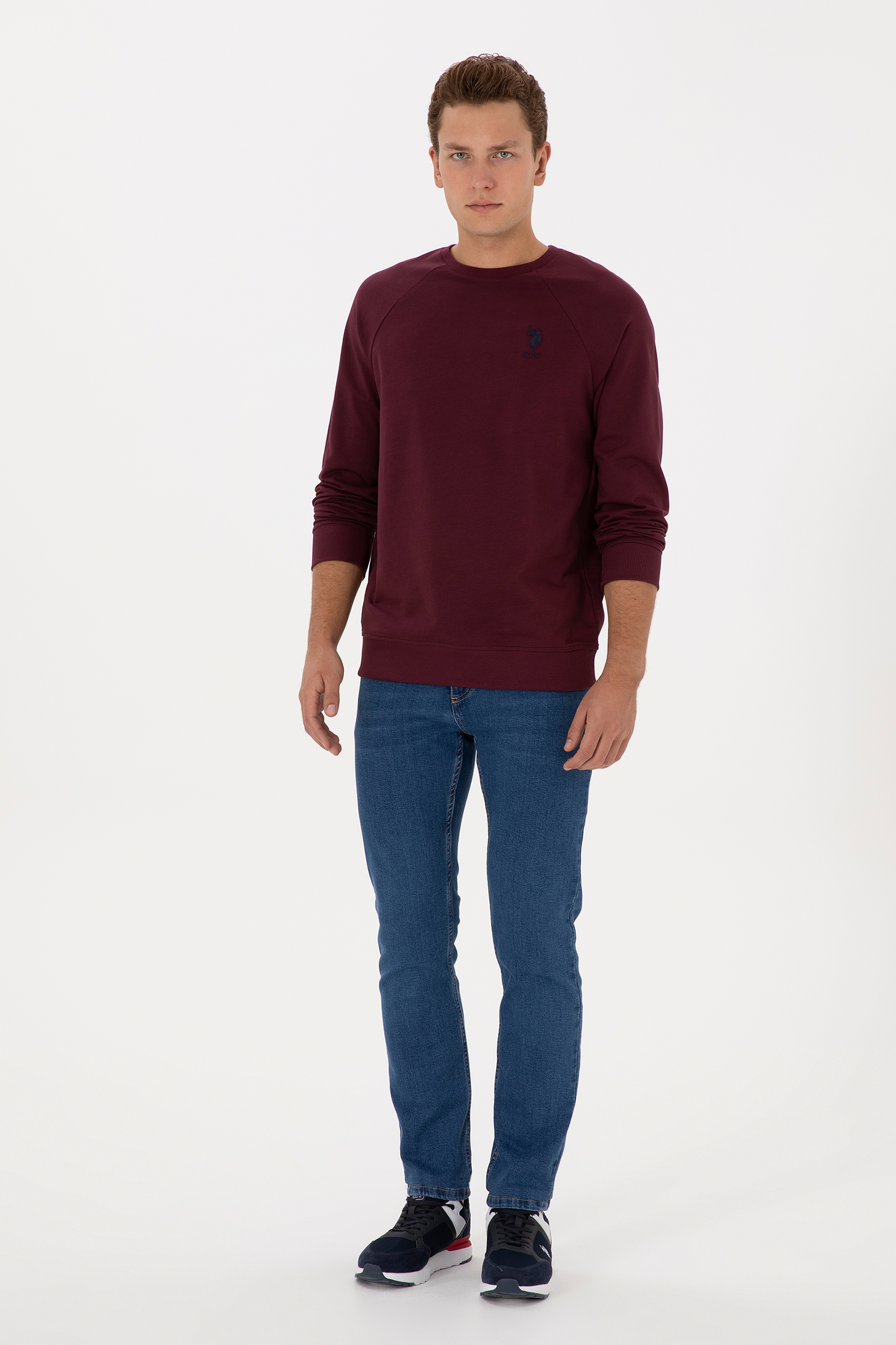 Erkek Regular Fit Bisiklet Yaka Bordo Basic Sweatshirt - Image 4