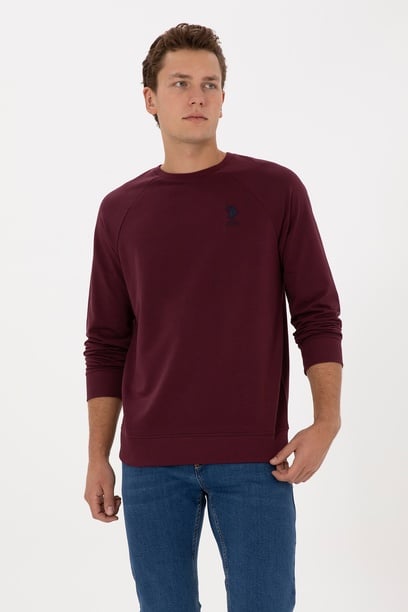 Erkek Regular Fit Bisiklet Yaka Bordo Basic Sweatshirt