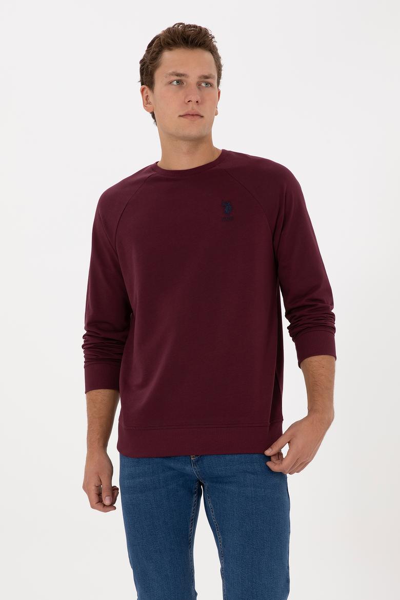 Erkek Regular Fit Bisiklet Yaka Bordo Basic Sweatshirt - 50308103094