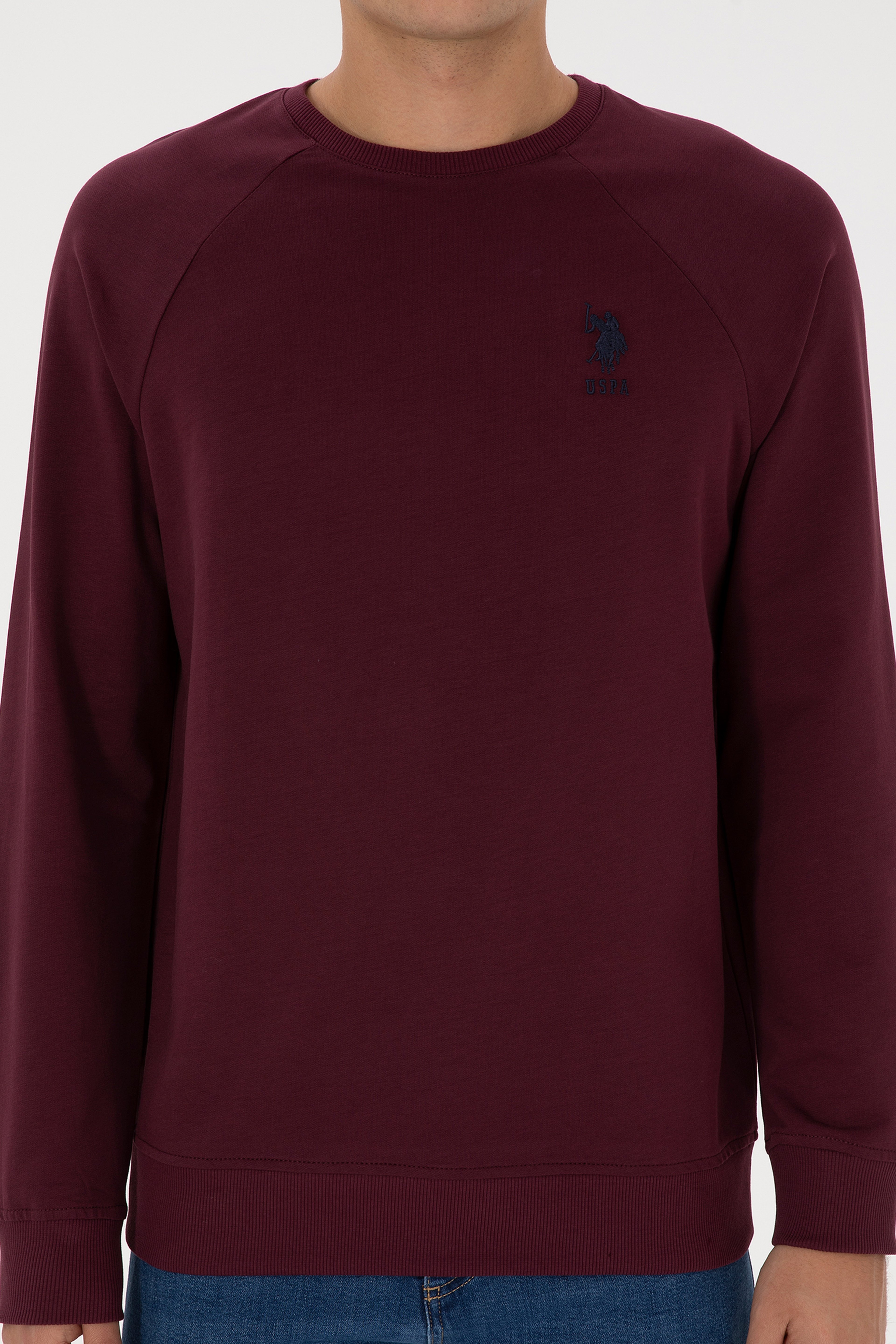 Erkek Regular Fit Bisiklet Yaka Bordo Basic Sweatshirt - Image 6