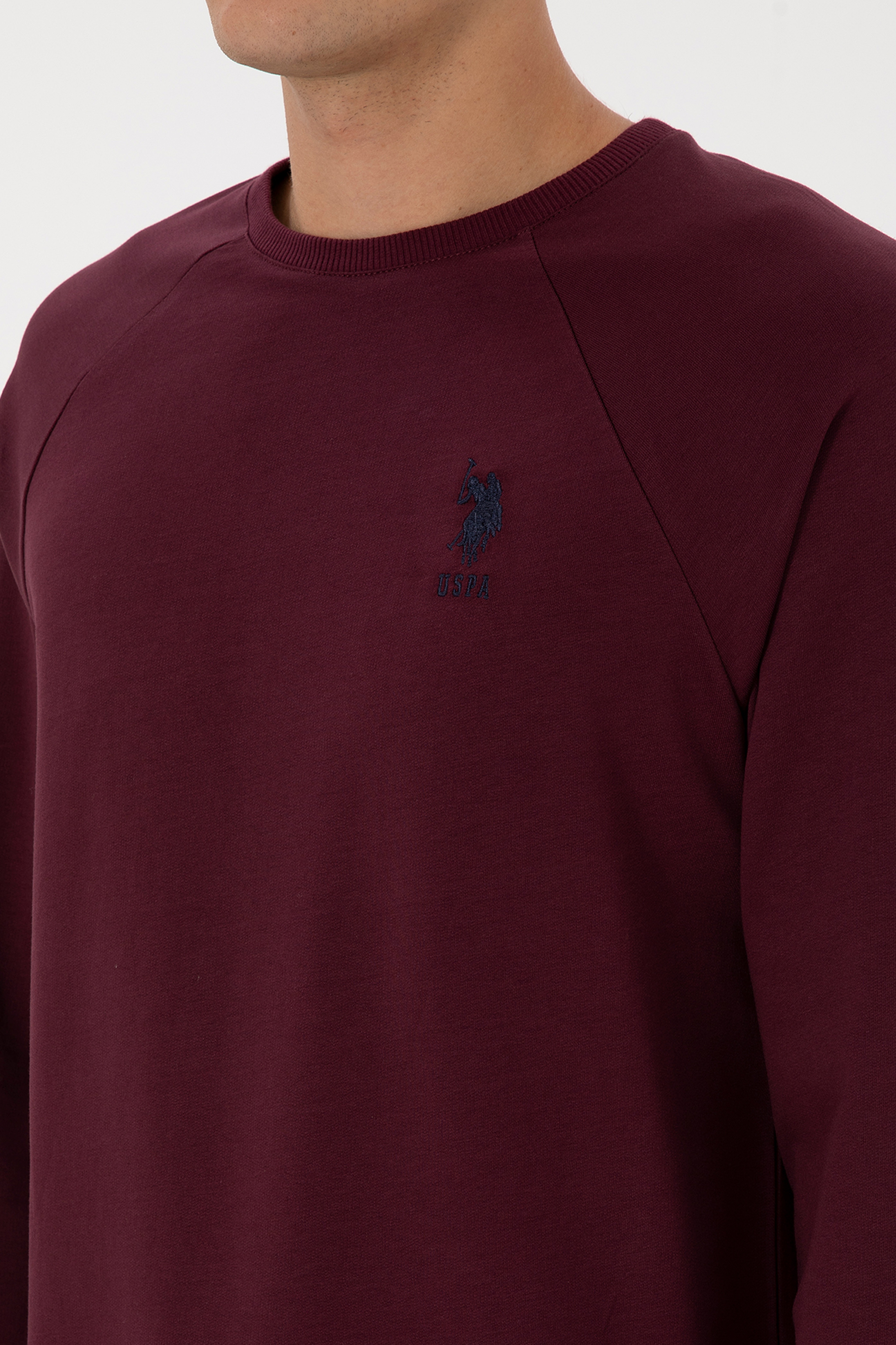 Erkek Regular Fit Bisiklet Yaka Bordo Basic Sweatshirt