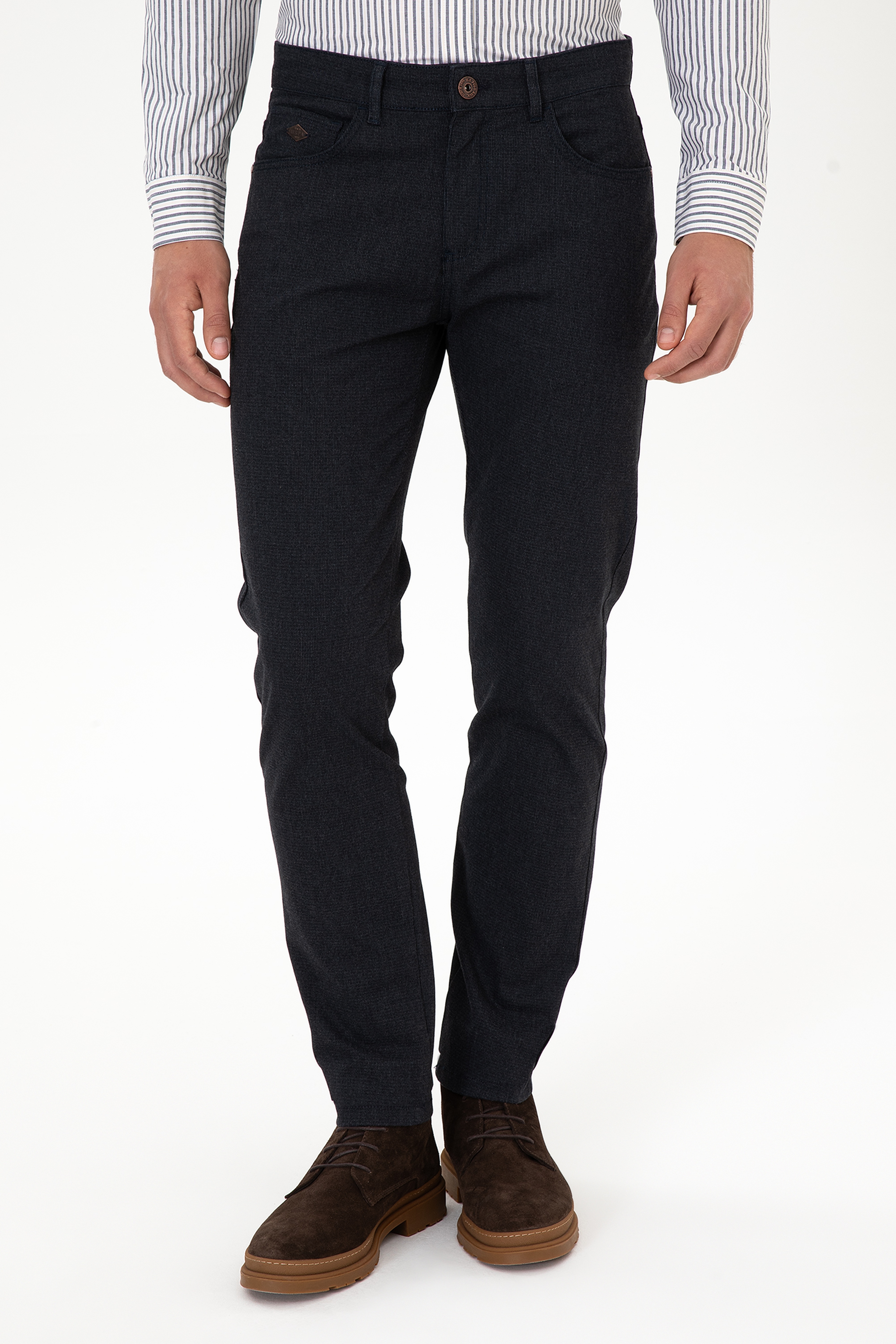 Erkek Lacivert Slim Fit Kanvas / Chino Pantolon - Image 2
