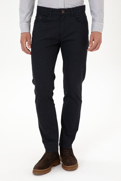 Erkek Lacivert Slim Fit Kanvas / Chino Pantolon