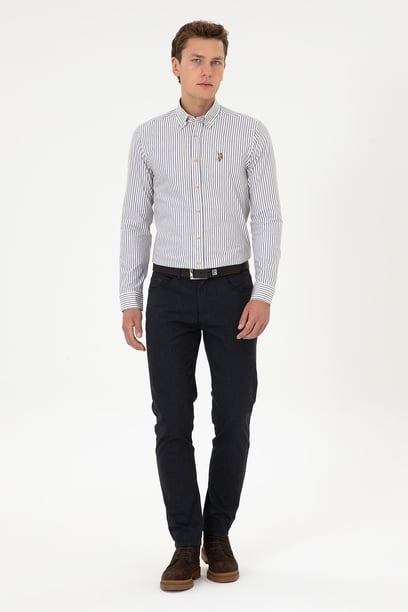Erkek Lacivert Slim Fit Kanvas / Chino Pantolon