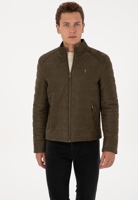 Erkek Haki Deri Ceket - 50317296005