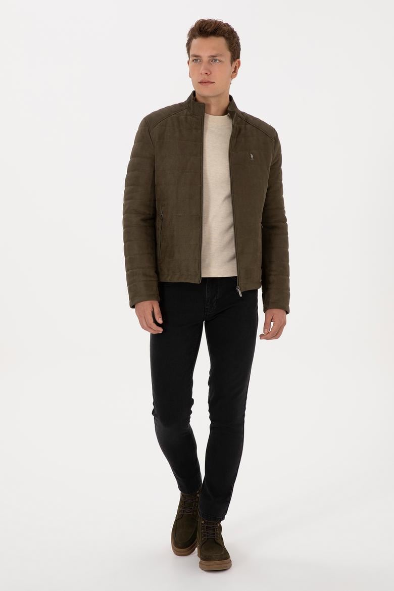 Erkek Haki Deri Ceket - 50317296005