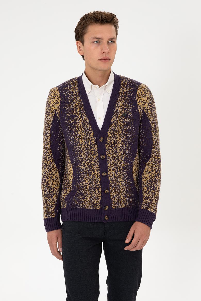 Erkek Mürdüm Triko Hırka - 50308240017