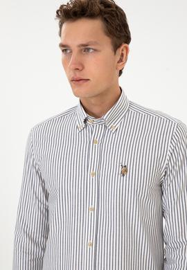 Erkek Beyaz  Uzun Kollu Çizgili Gömlek - 50308509024