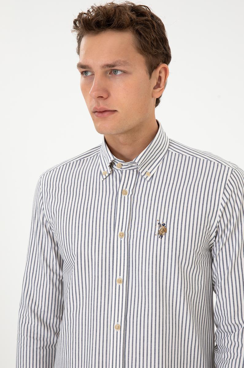 Erkek Beyaz Çizgili Uzun Kollu Gömlek