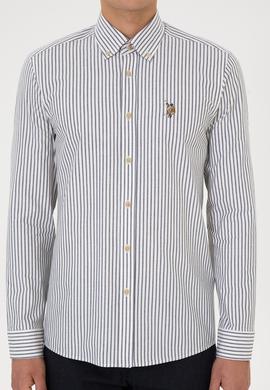 Erkek Beyaz  Uzun Kollu Çizgili Gömlek - 50308509024