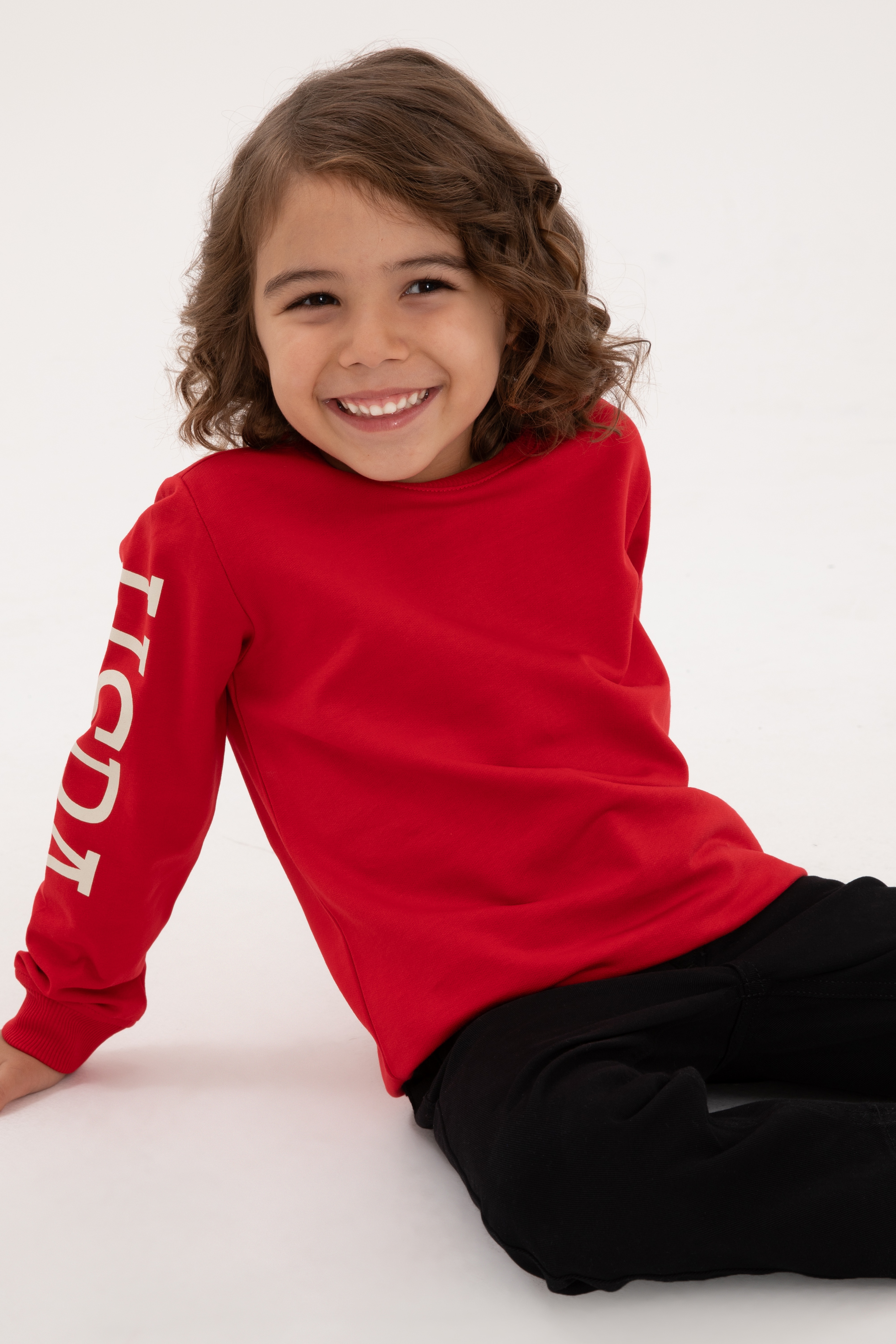 Erkek Çocuk Kırmızı Basic Bisiklet Yaka Sweatshirt