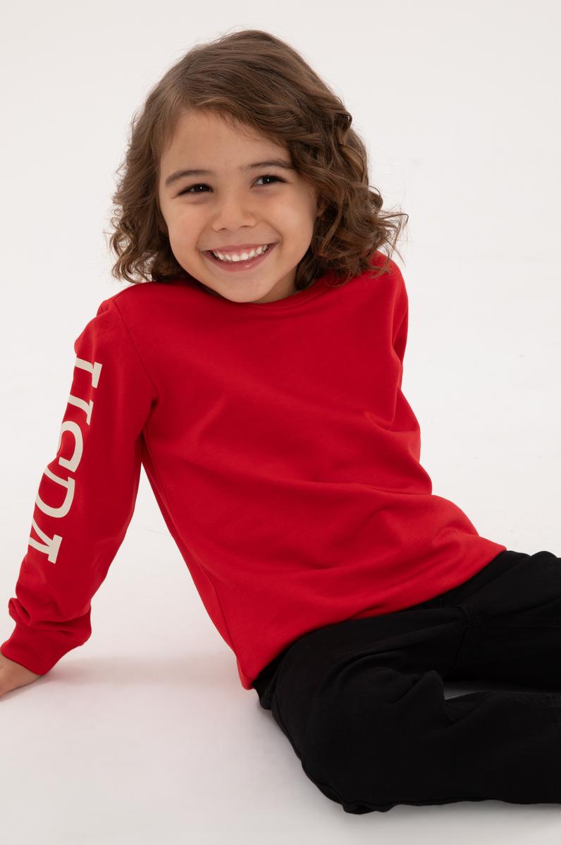 Erkek Çocuk Kırmızı Basic Bisiklet Yaka Sweatshirt