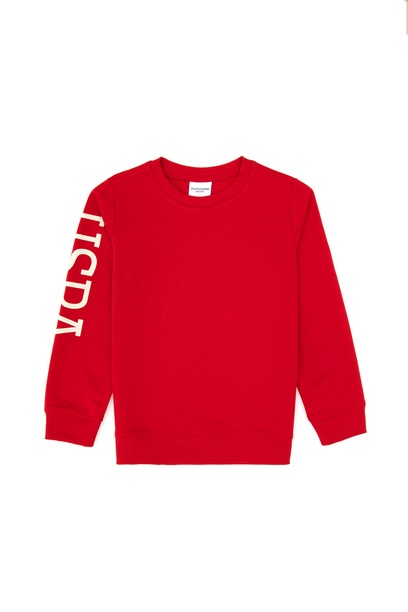 Erkek Çocuk Kırmızı Basic Bisiklet Yaka Sweatshirt