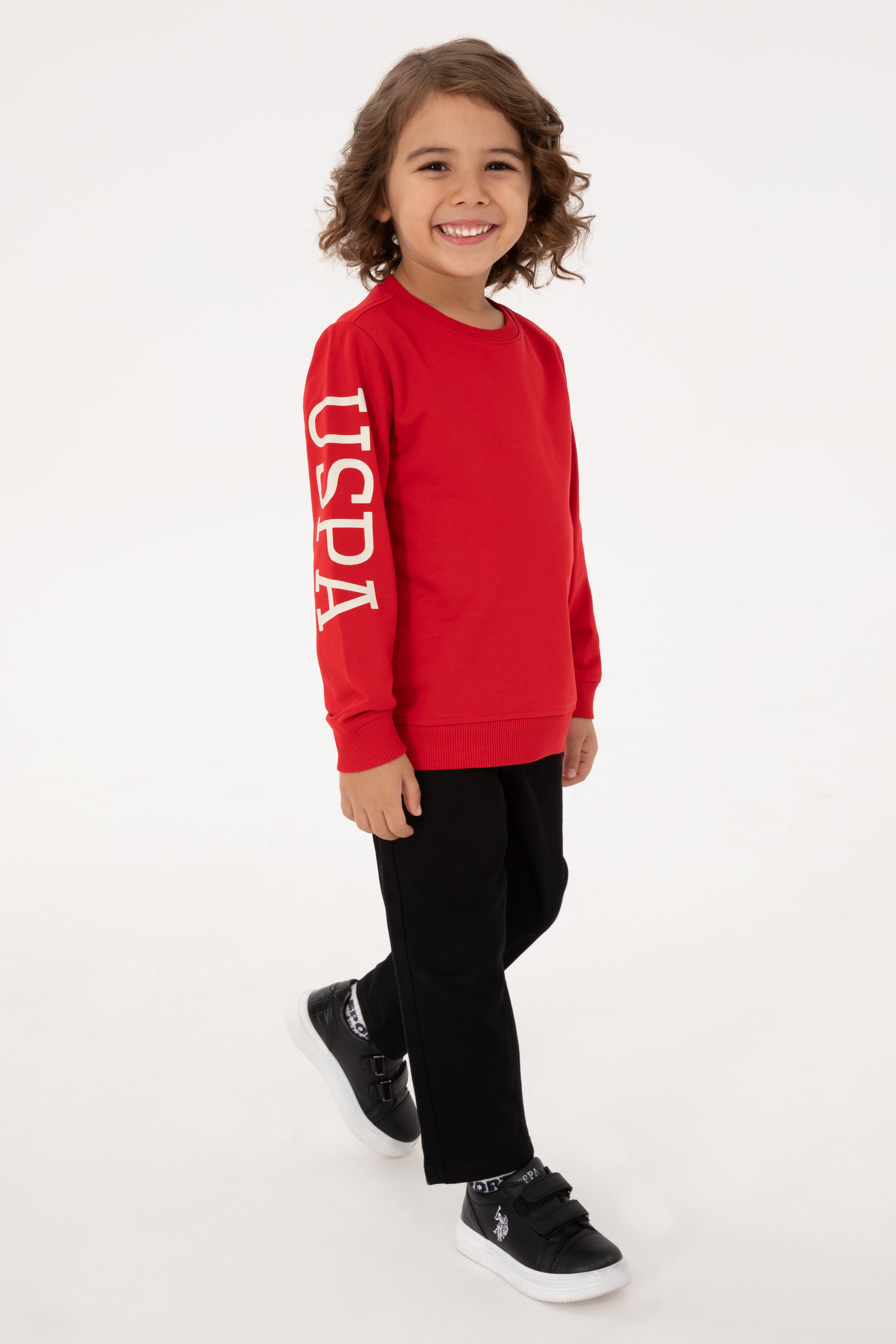 Erkek Çocuk Kırmızı Basic Bisiklet Yaka Sweatshirt