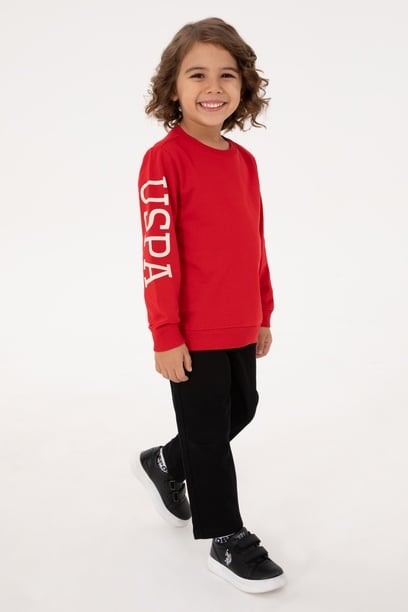 Erkek Çocuk Kırmızı Basic Bisiklet Yaka Sweatshirt