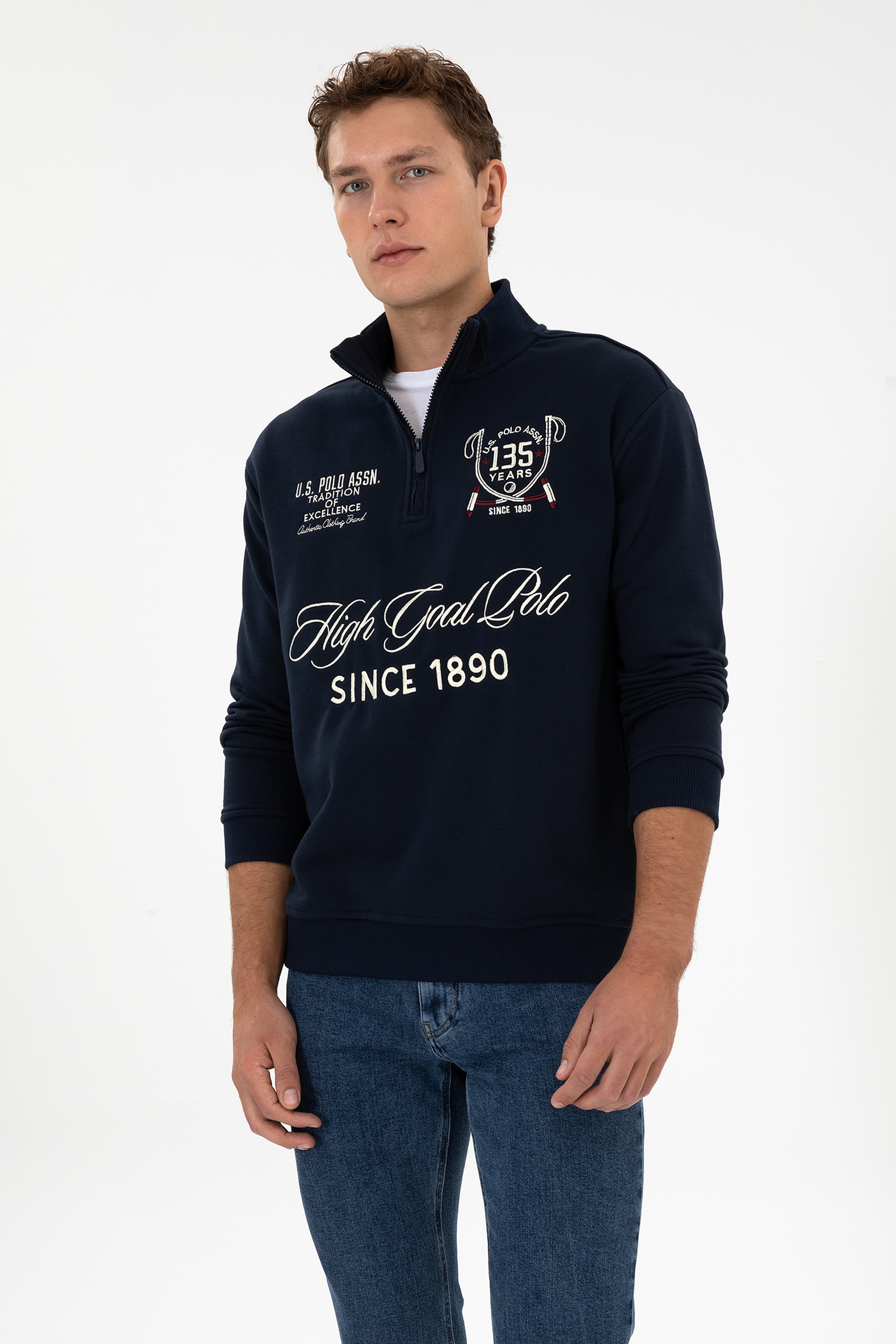 Erkek Comfort Fit Yarım Fermuarlı Lacivert Sweatshirt