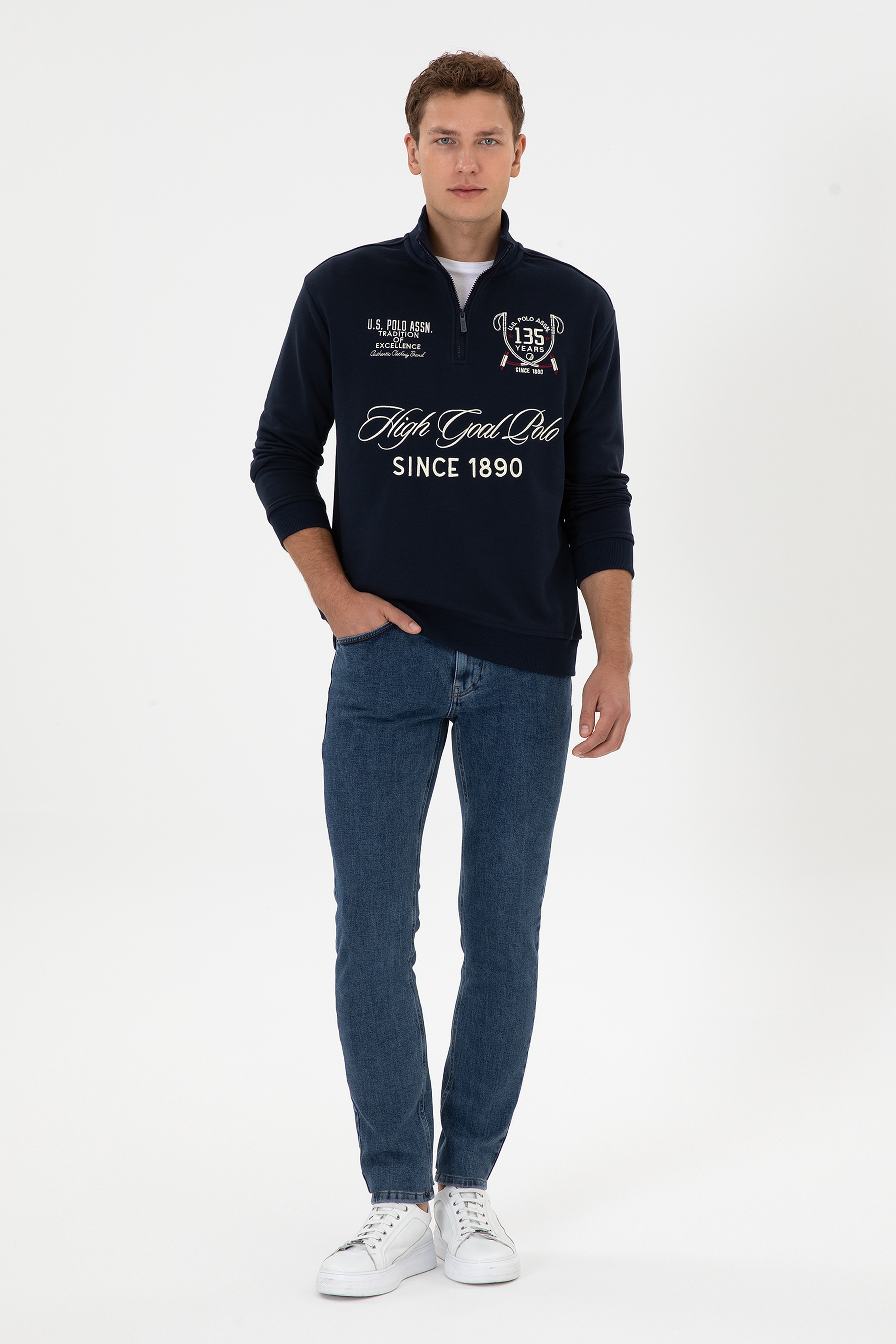Erkek Comfort Fit Yarım Fermuarlı Lacivert Sweatshirt