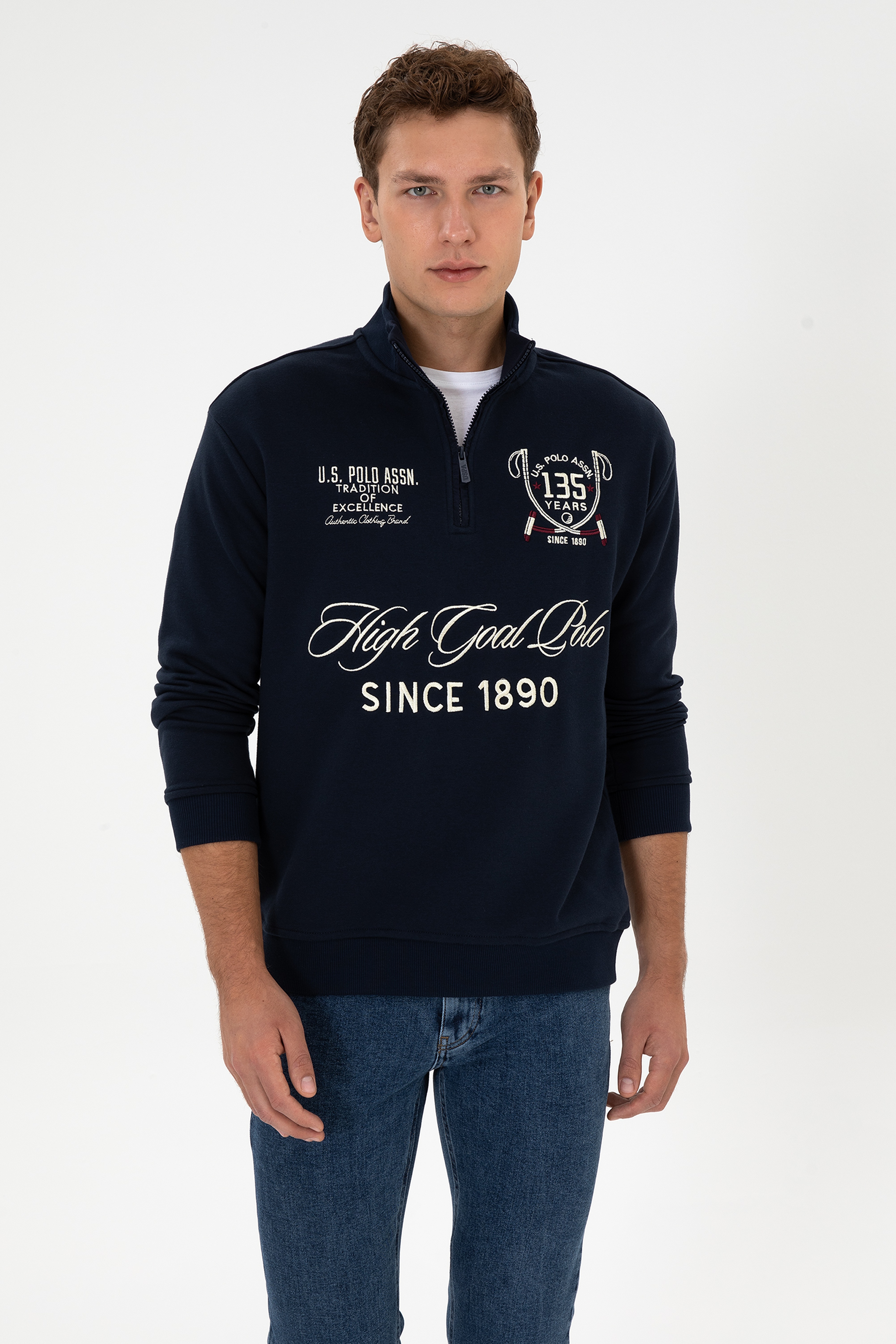 Erkek Comfort Fit Yarım Fermuarlı Lacivert Sweatshirt - Image 1