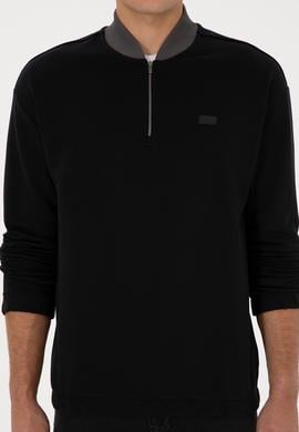 Erkek Comfort Fit Yarım Fermuarlı Siyah Sweatshirt - 50309019036