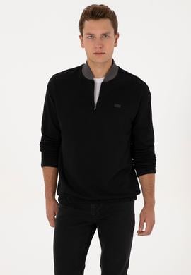 Erkek Comfort Fit Yarım Fermuarlı Siyah Sweatshirt - 50309019036