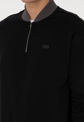 Erkek Comfort Fit Yarım Fermuarlı Siyah Sweatshirt - 50309019036