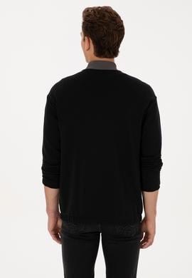 Erkek Comfort Fit Yarım Fermuarlı Siyah Sweatshirt - 50309019036