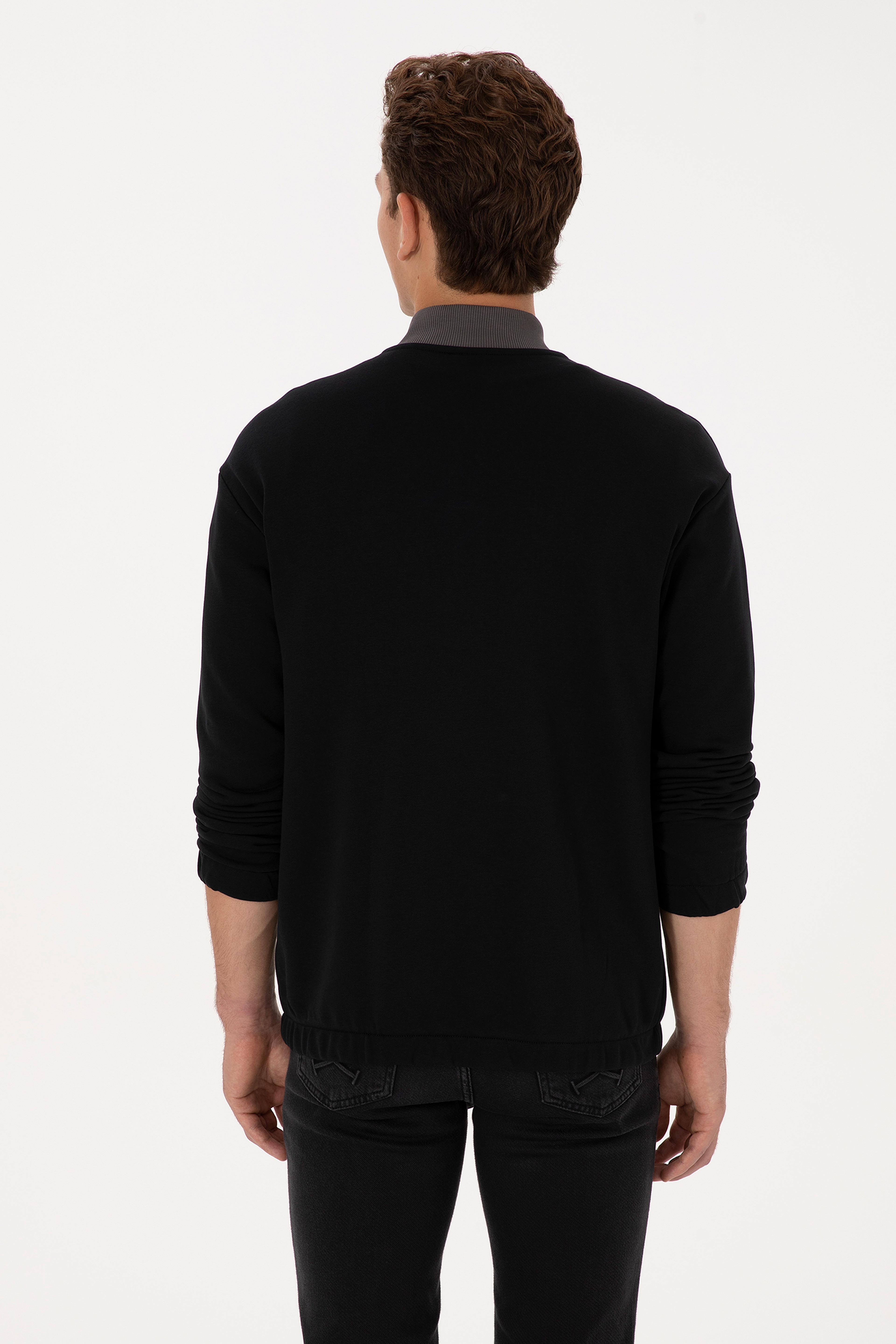 Erkek Comfort Fit Yarım Fermuarlı Siyah Sweatshirt - Image 5