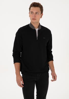 Erkek Comfort Fit Yarım Fermuarlı Siyah Sweatshirt - 50309019036
