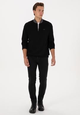 Erkek Comfort Fit Yarım Fermuarlı Siyah Sweatshirt - 50309019036