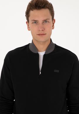 Erkek Comfort Fit Yarım Fermuarlı Siyah Sweatshirt - 50309019036