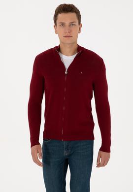 Erkek Bordo Basic Triko Hırka - 50313688055