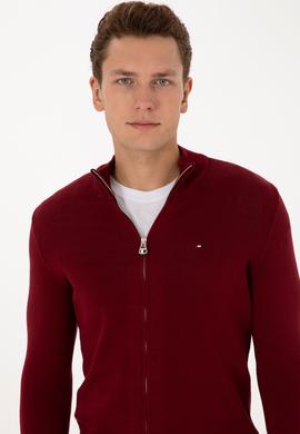 Erkek Bordo Basic Triko Hırka - 50313688055