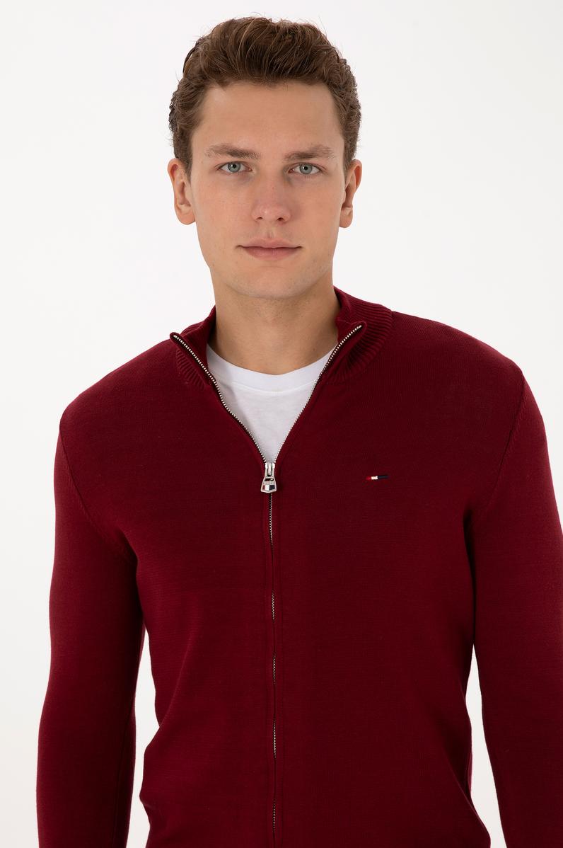 Erkek Bordo Basic Triko Hırka