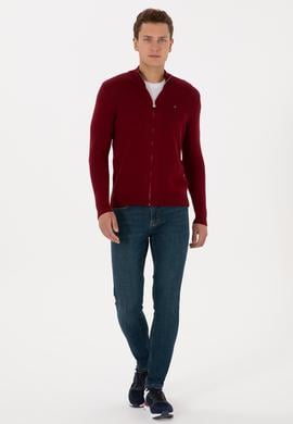 Erkek Bordo Basic Triko Hırka - 50313688055