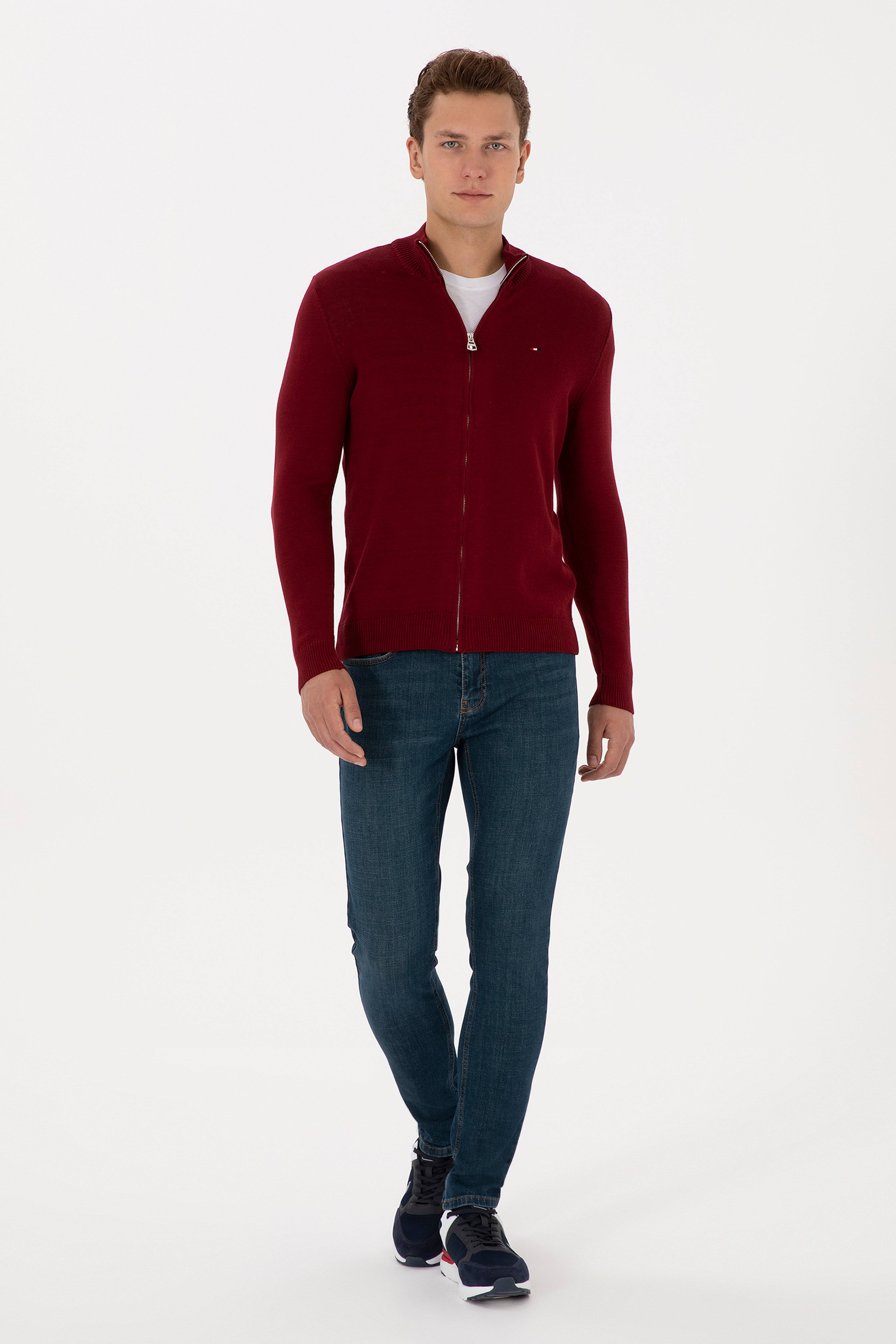 Erkek Slim Fit Bordo Basic Triko Hırka