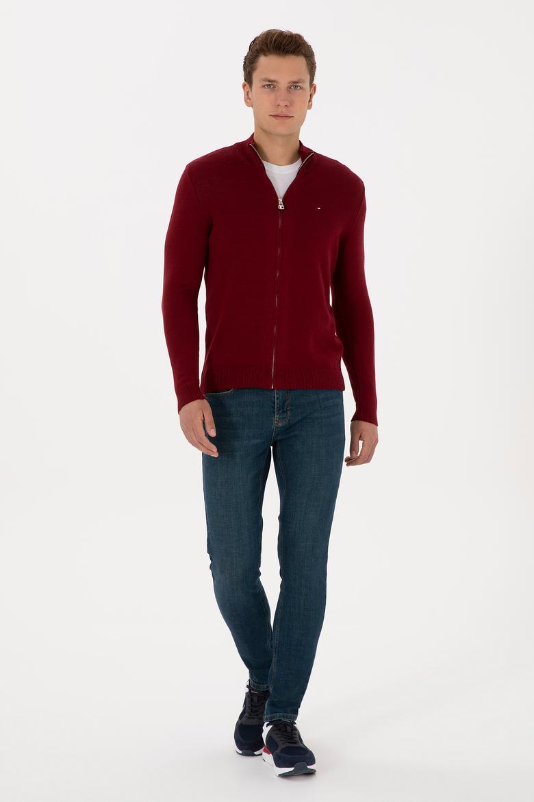 Erkek Bordo Basic Triko Hırka - 50313688055