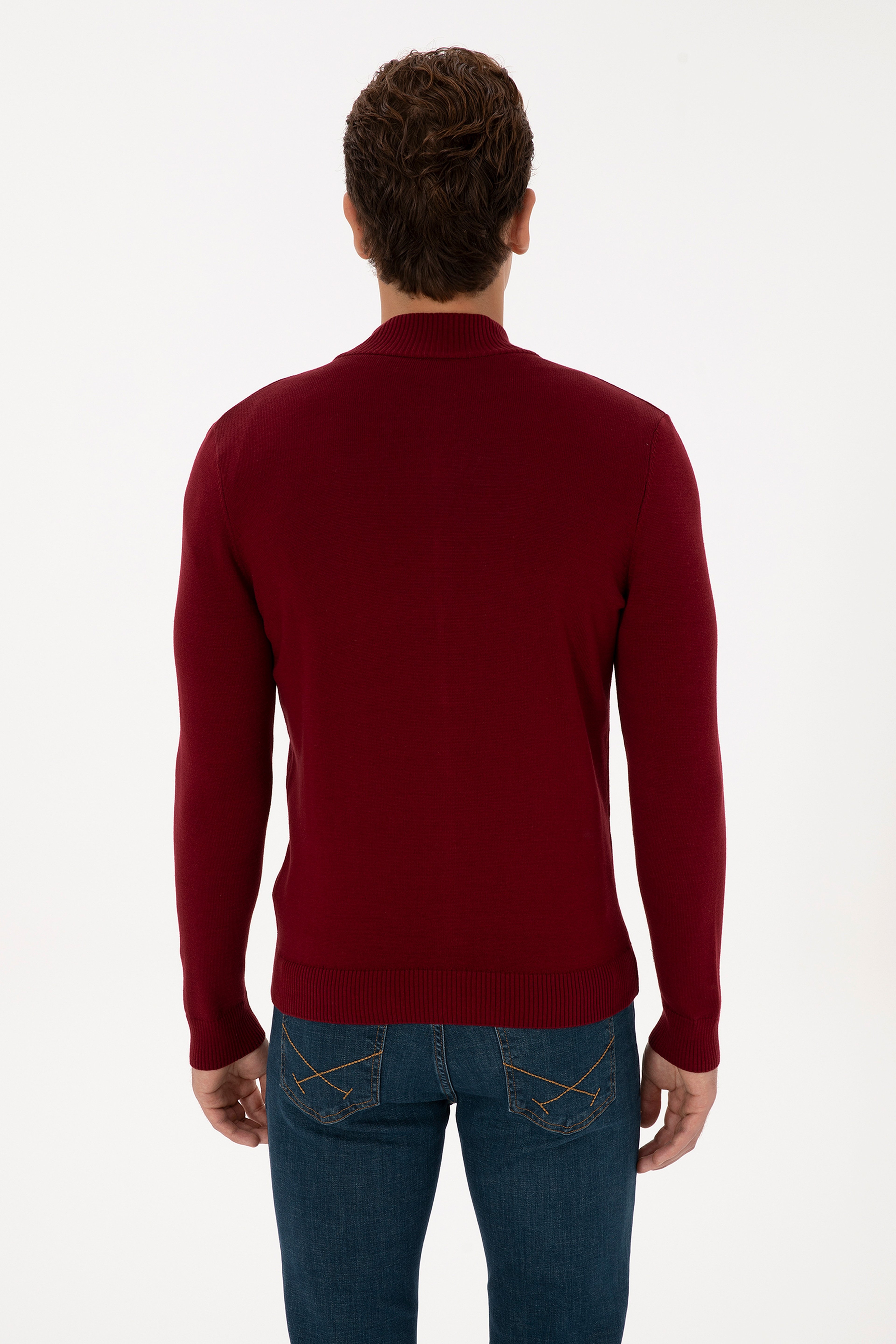 Erkek Slim Fit Bordo Basic Triko Hırka