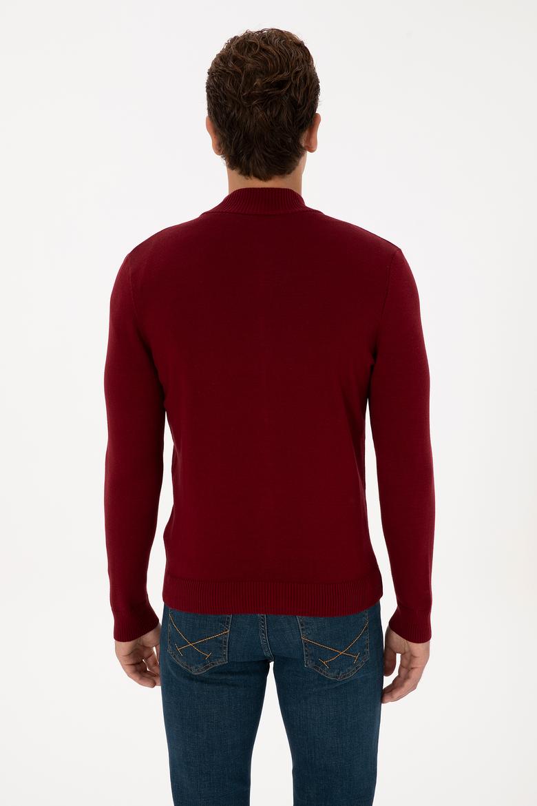 Erkek Bordo Basic Triko Hırka - 50313688055