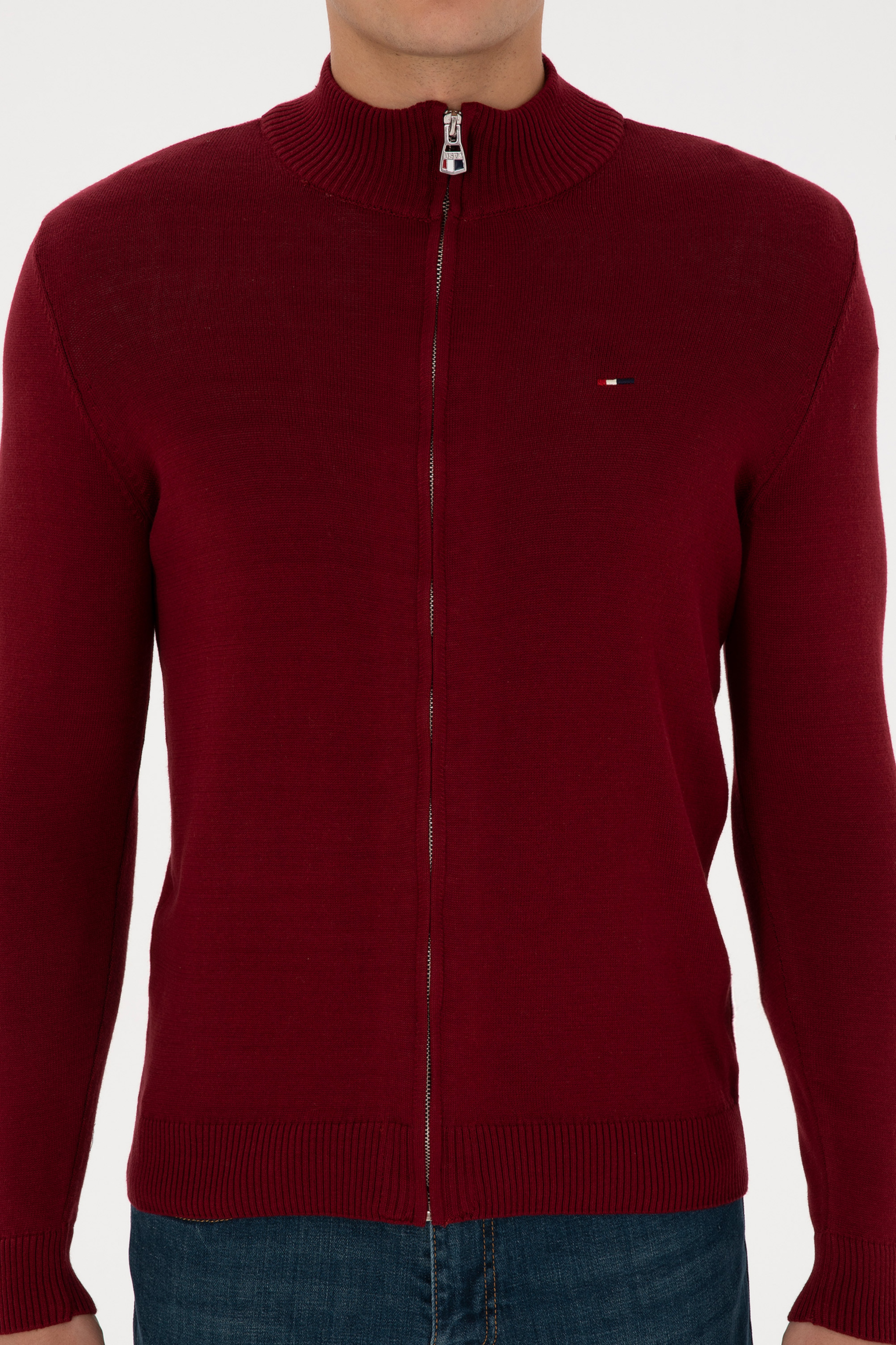 Erkek Slim Fit Bordo Basic Triko Hırka - Image 6