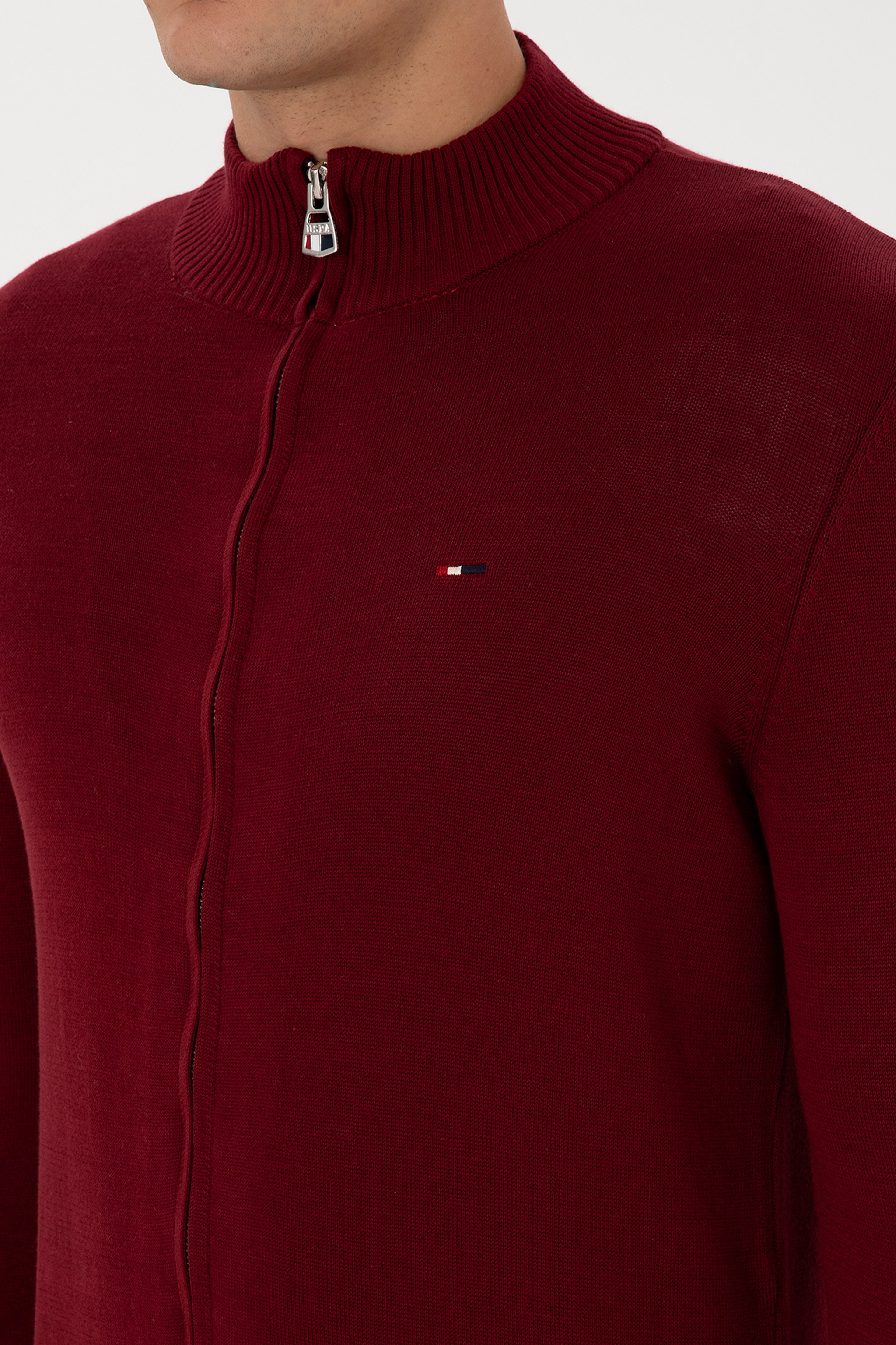 Erkek Slim Fit Bordo Basic Triko Hırka - Image 7