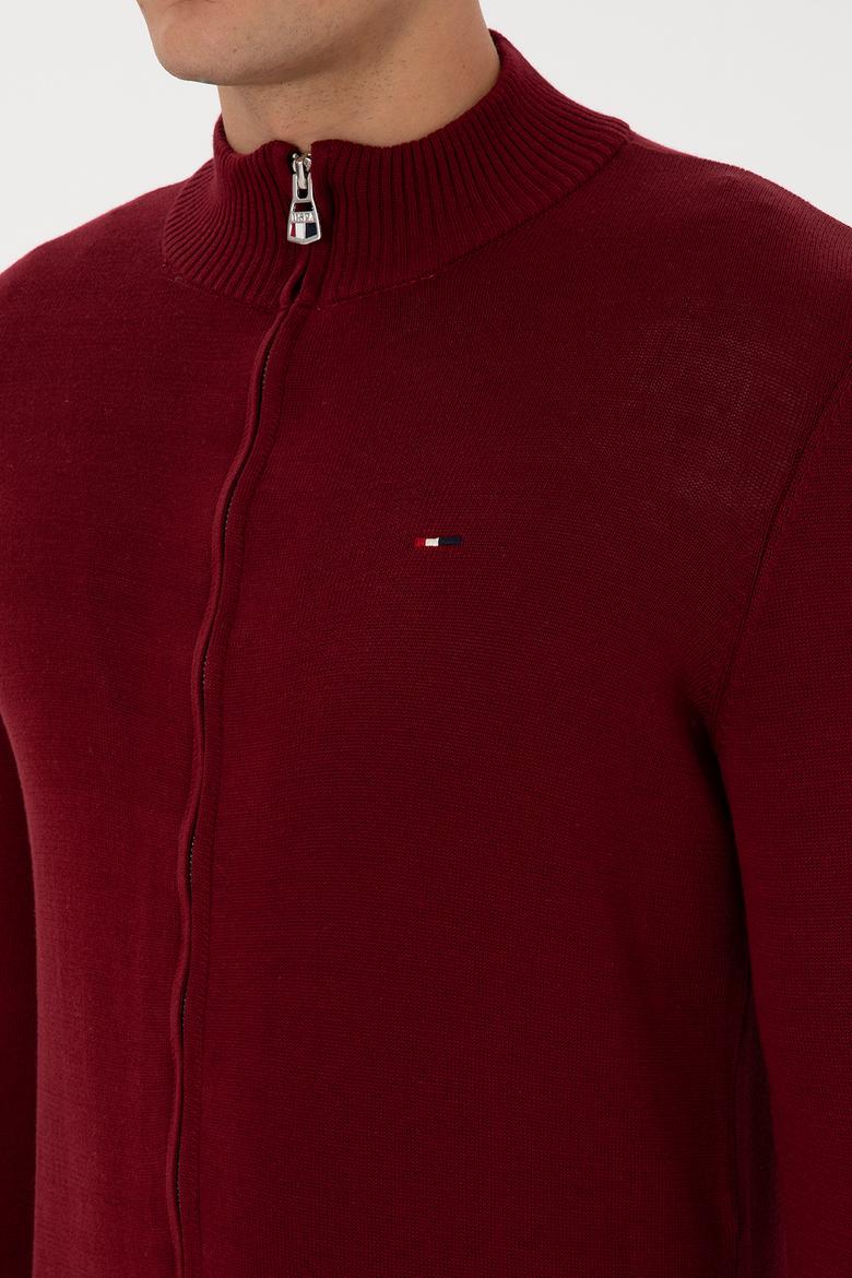 Erkek Bordo Basic Triko Hırka - 50313688055