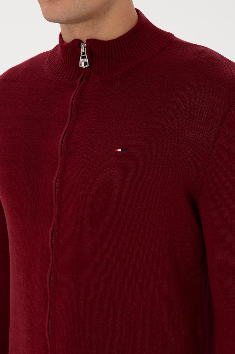 Erkek Bordo Basic Triko Hırka