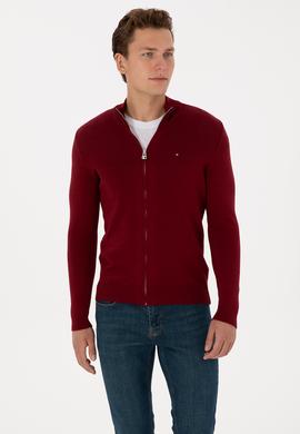 Erkek Bordo Basic Triko Hırka - 50313688055