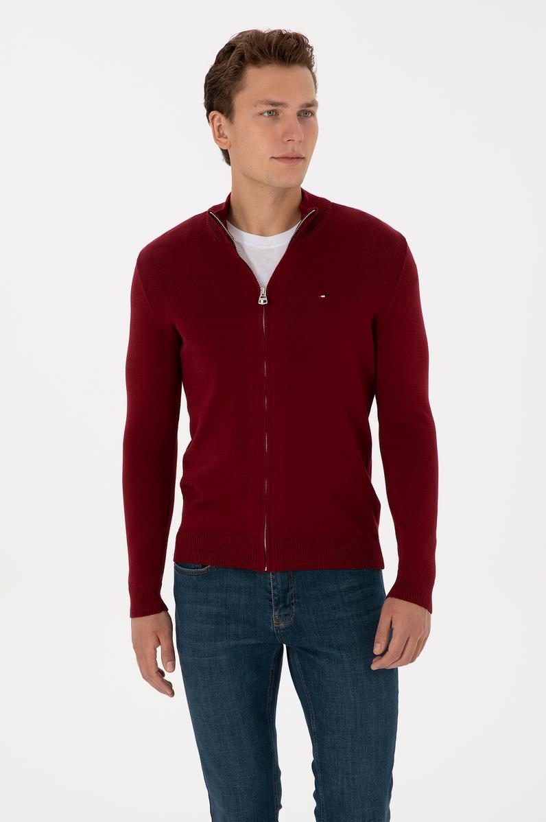 Erkek Bordo Basic Triko Hırka