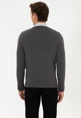 Erkek Slim Fit V Yaka Gri Basic Triko Kazak - 50313662184