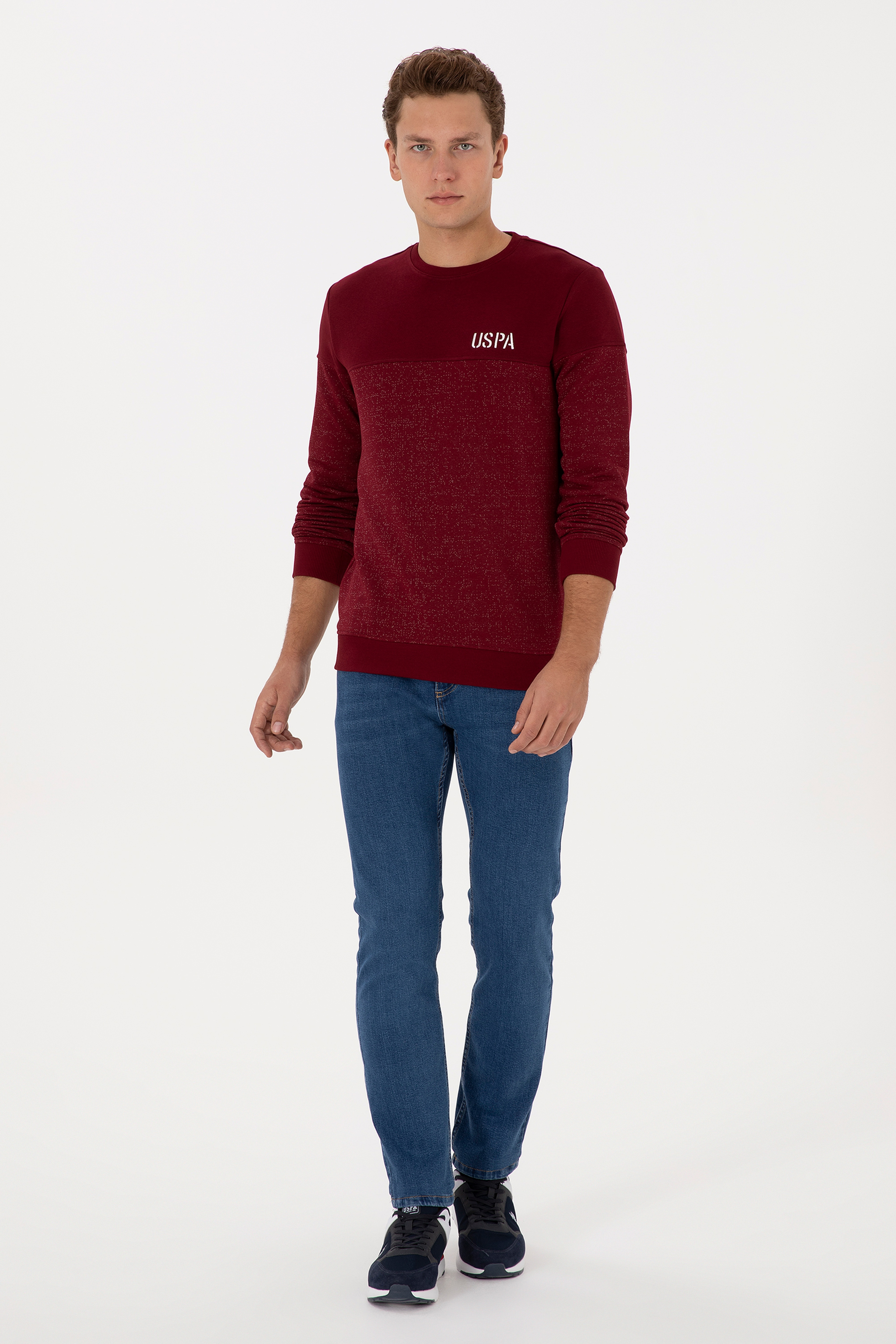 Erkek Regular Fit Bisiklet Yaka Bordo Sweatshirt - Image 4
