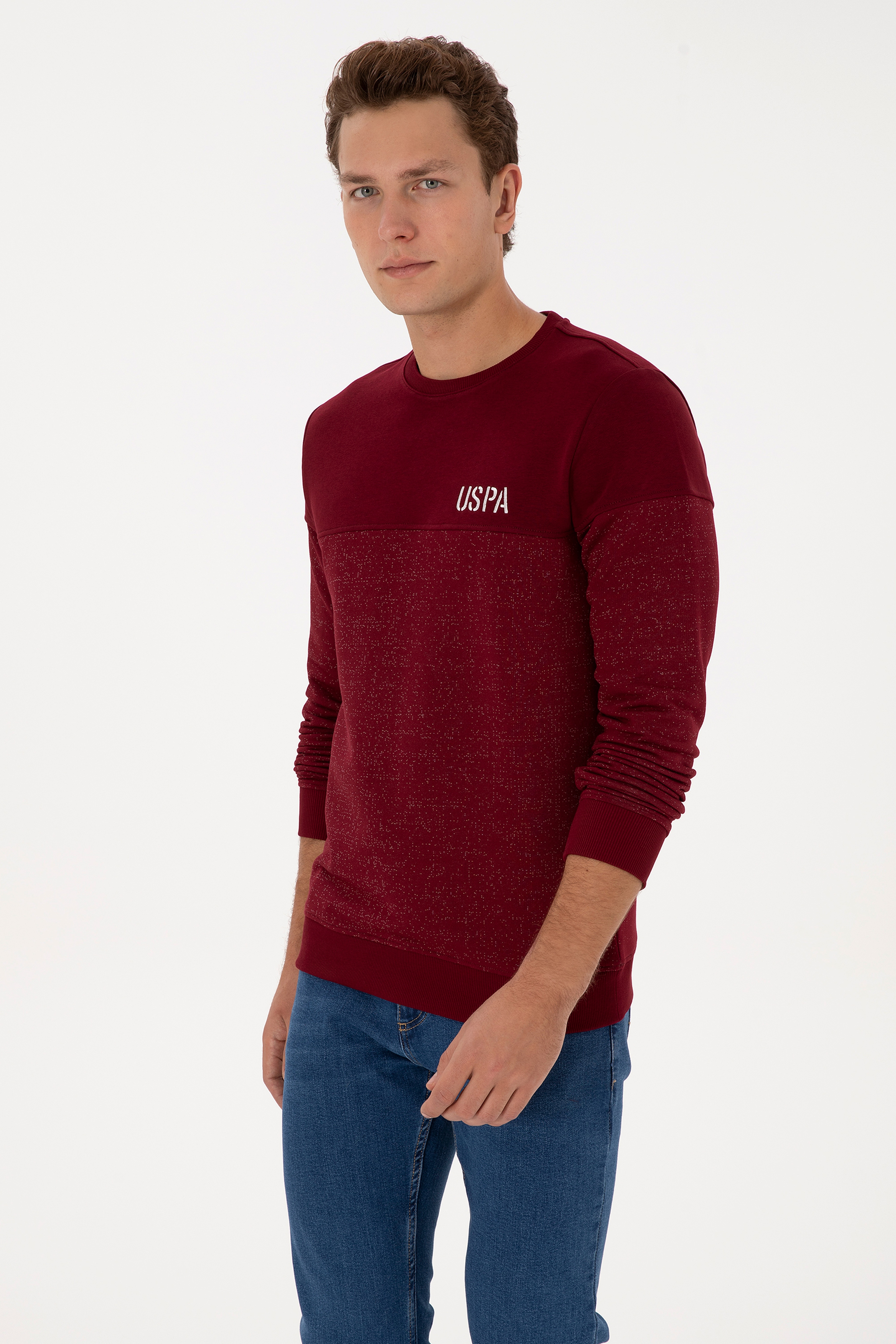 Erkek Regular Fit Bisiklet Yaka Bordo Sweatshirt