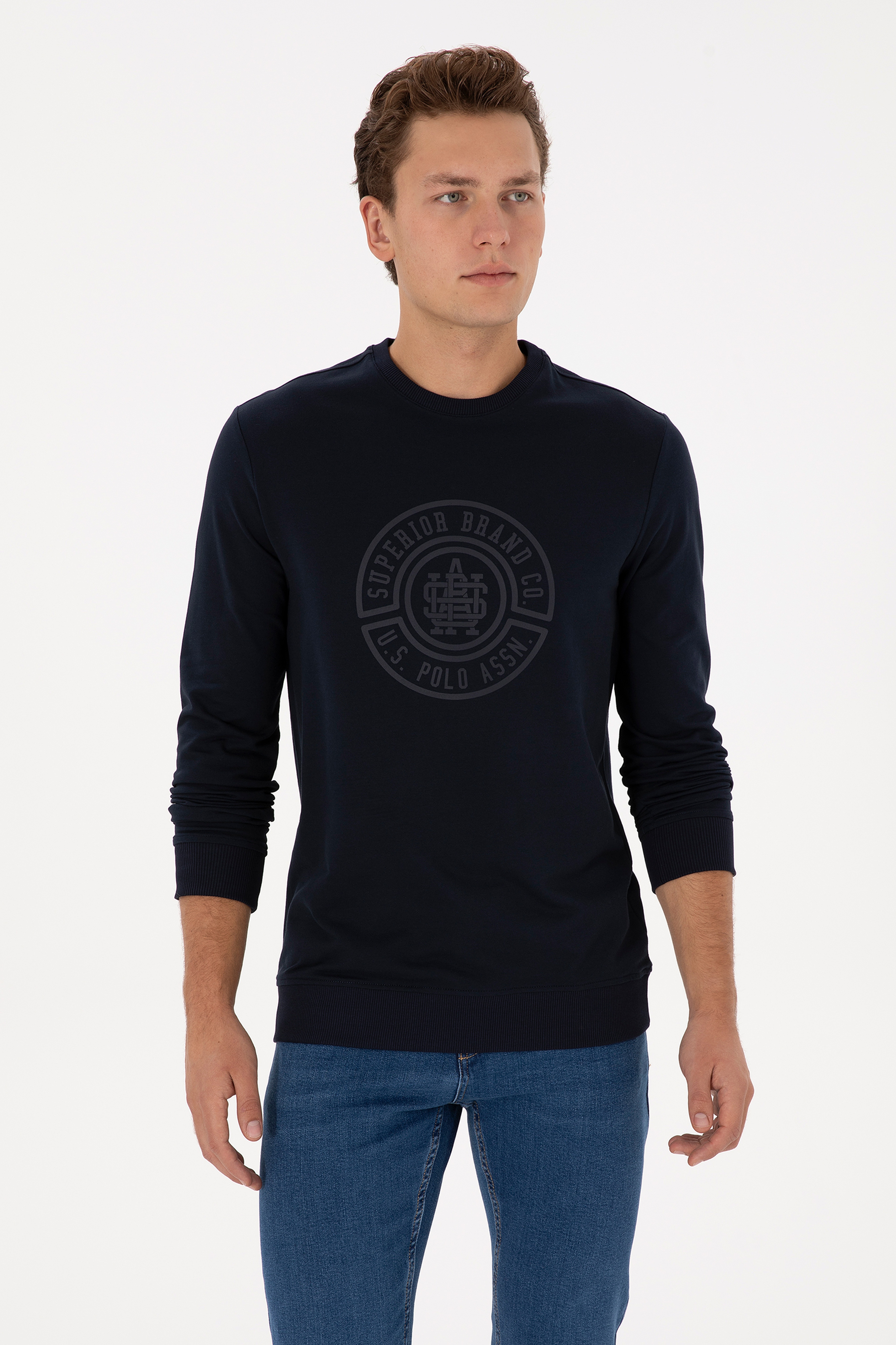 Erkek Regular Fit Bisiklet Yaka Lacivert İnce Sweatshirt
